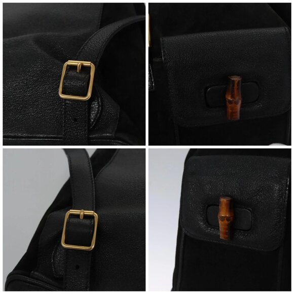 GUCCI Bamboo Backpack Suede Leather Black Gold main image 6